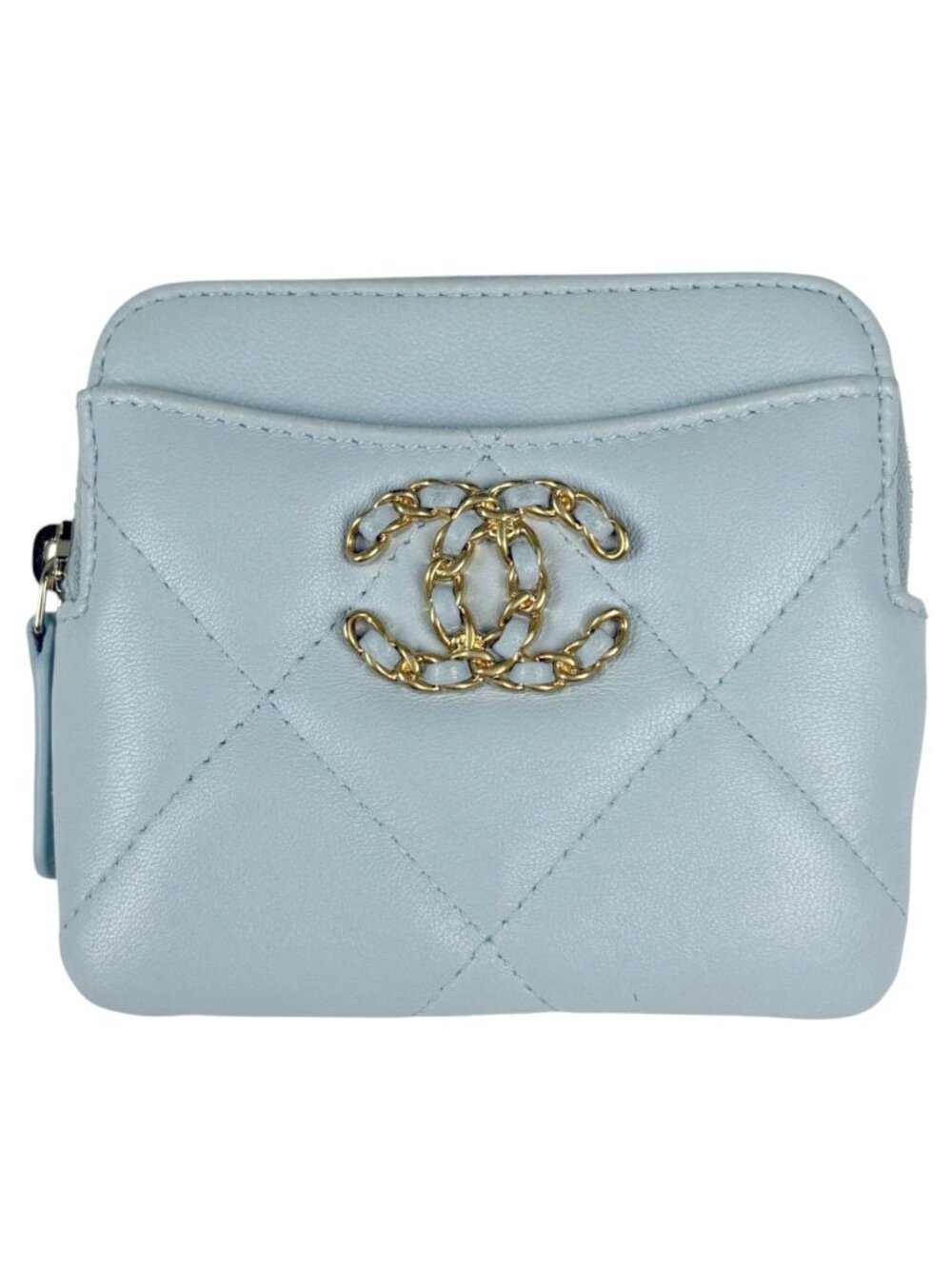 Chanel Coin Case 19 CC Logo Zip Leather Light Blue